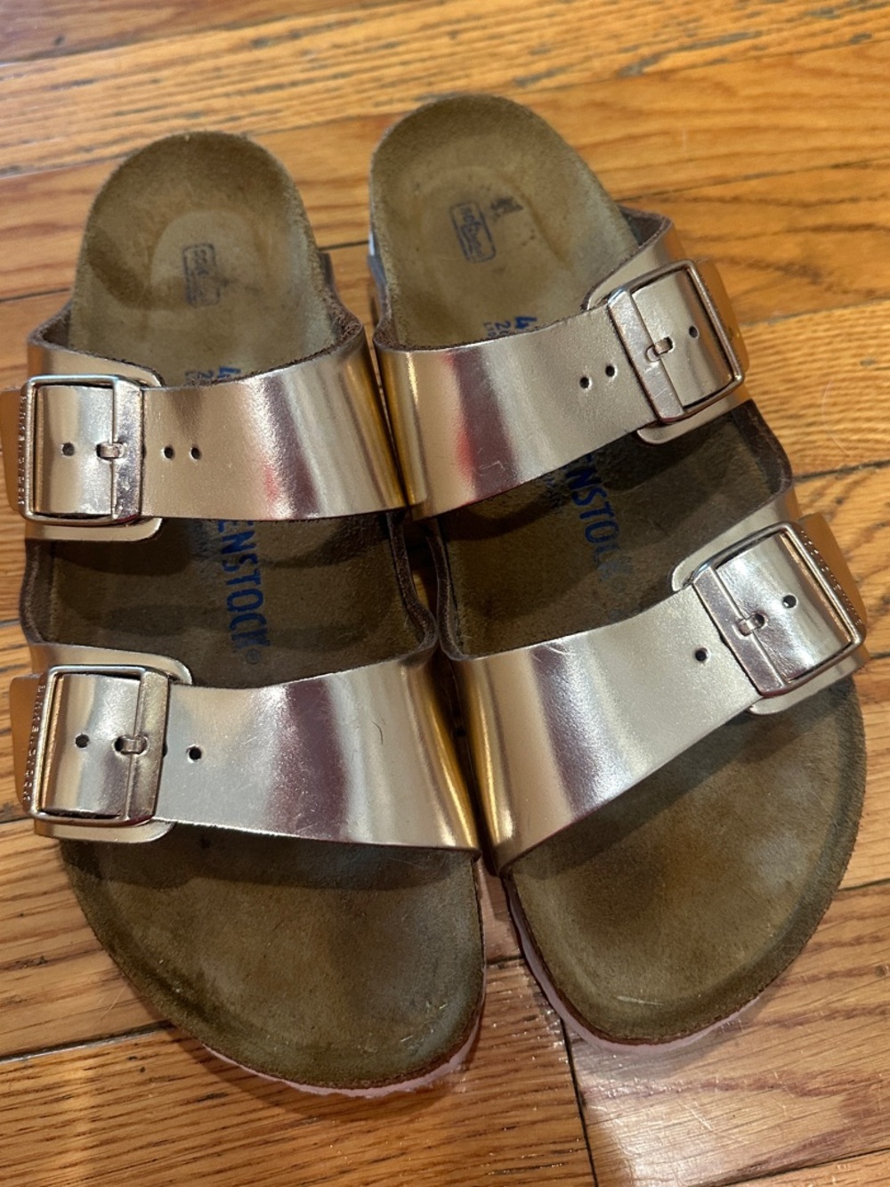 Birkenstock Metallic Gold Two-Buckle Slide Sandals